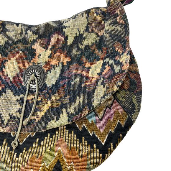 Vintage Tapestry Shoulder Bag Southwestern Boho Woven Carpet Purse Flap Close - Picture 2 of 5